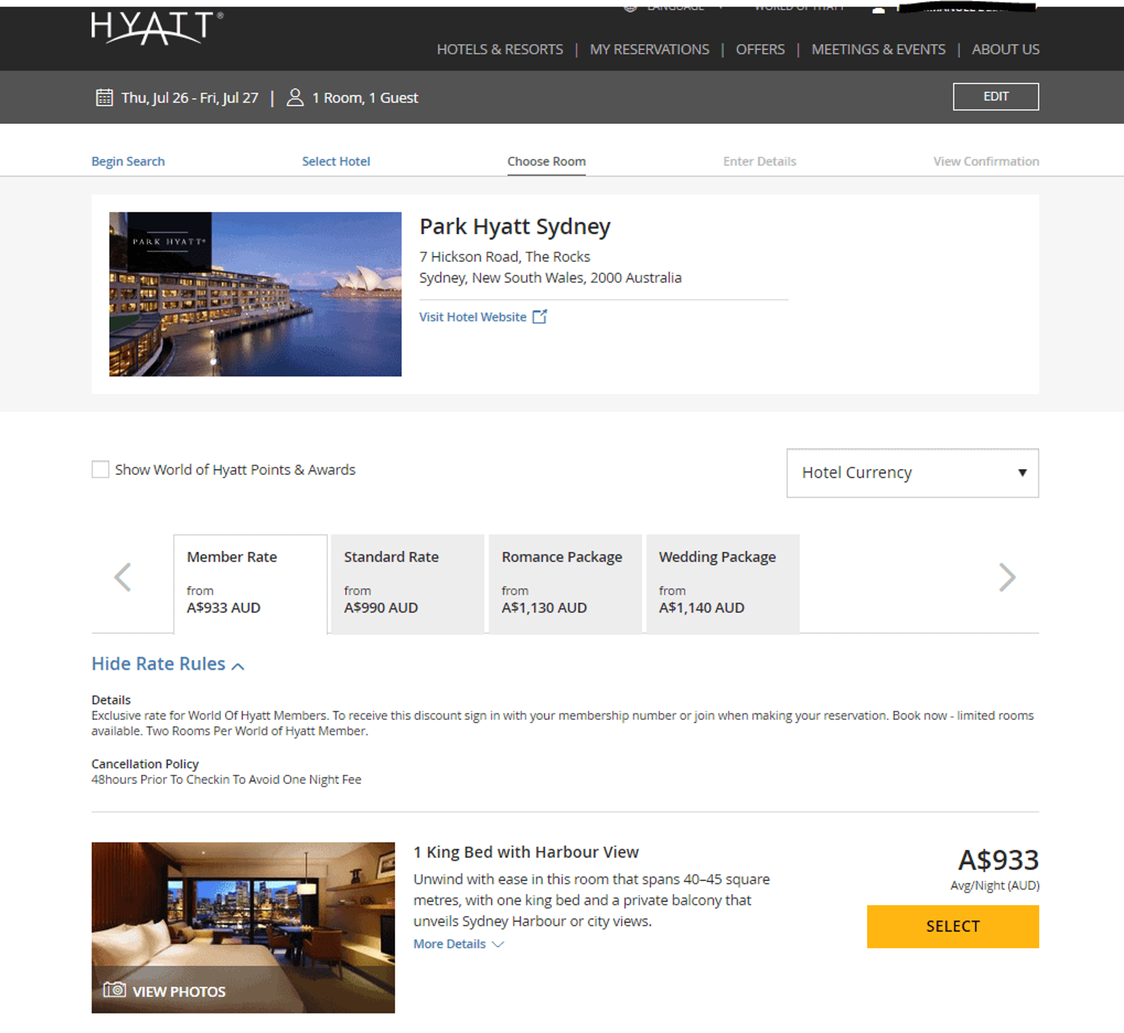 Hyatt website