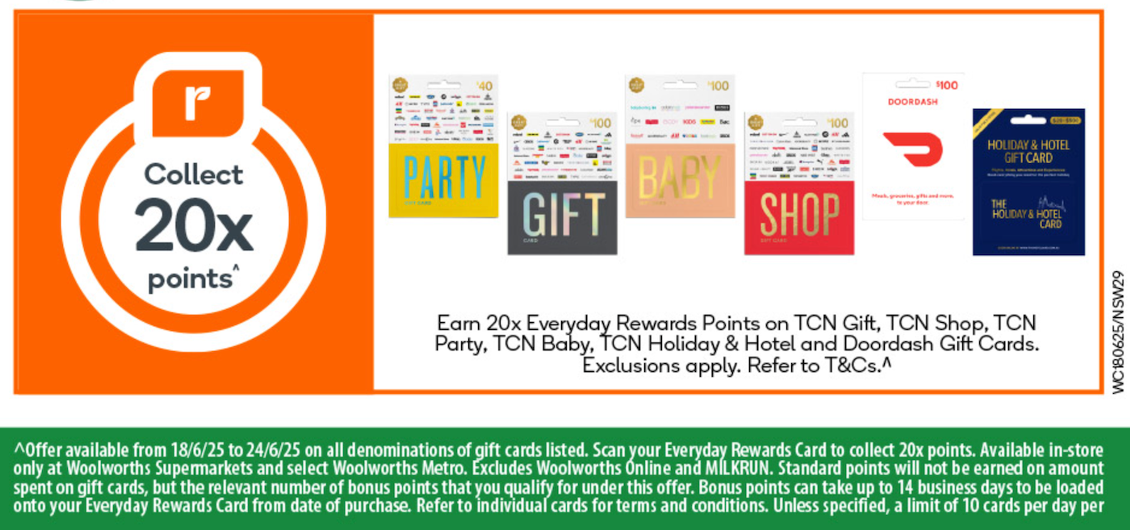 Bonus Everyday Rewards Points on gift cards at Woolworths