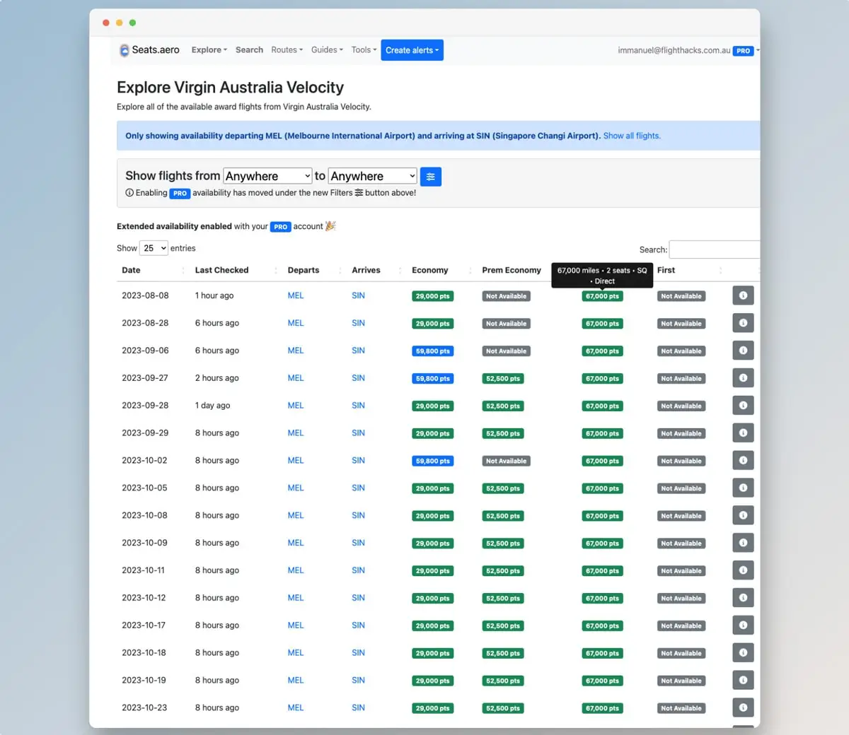 Seats Aero Velocity Points