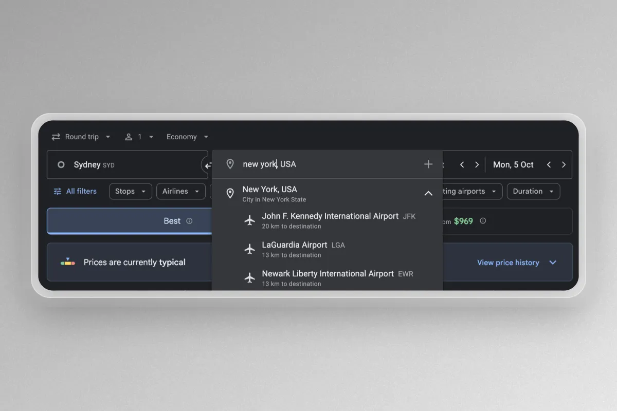Google Flights offers multiple-airport searches