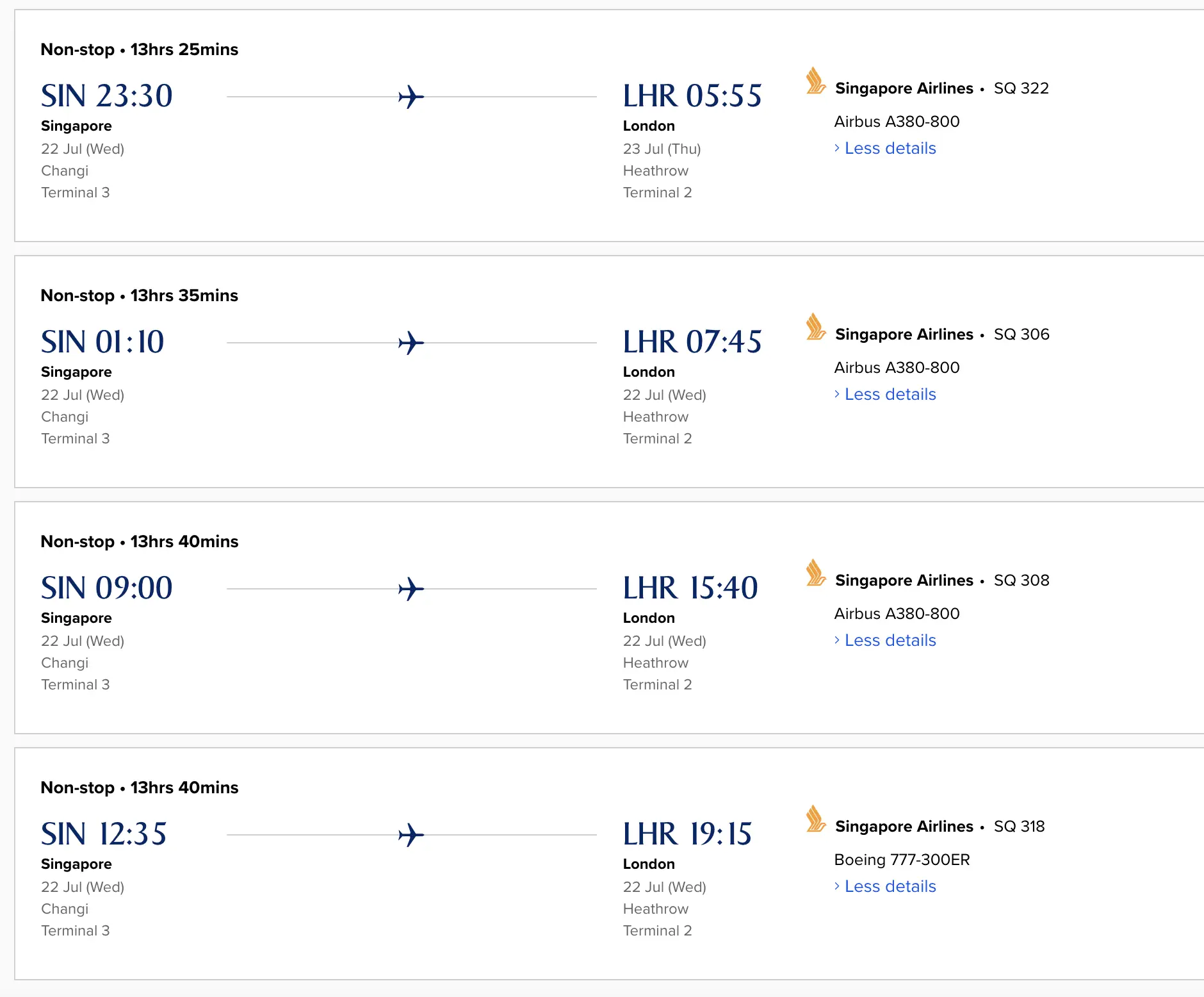 Singapore Airlines New A380 First Class Singapore to London Schedule