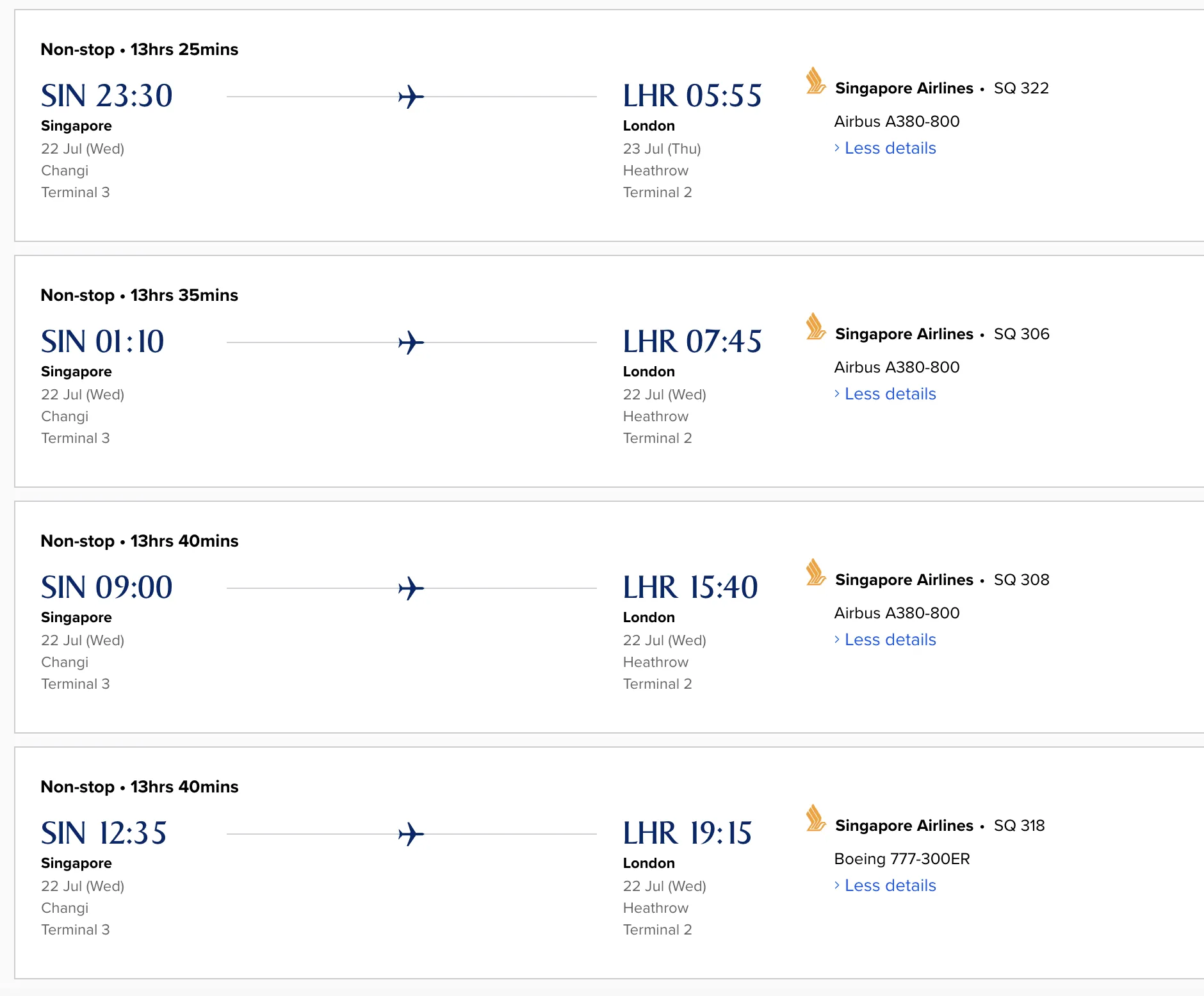 Singapore Airlines New A380 First Class Singapore to London Schedule