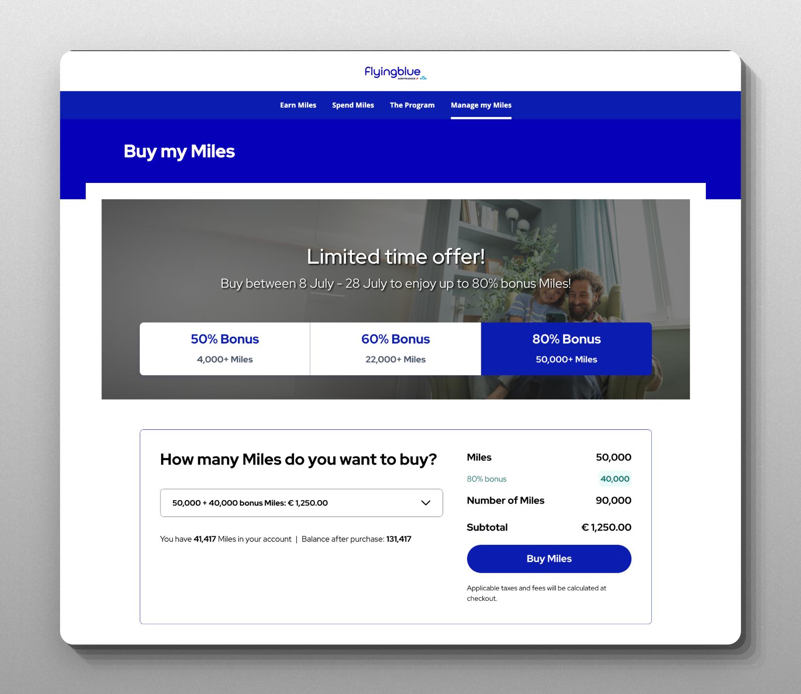 Buy Flying Blue Miles with a bonus