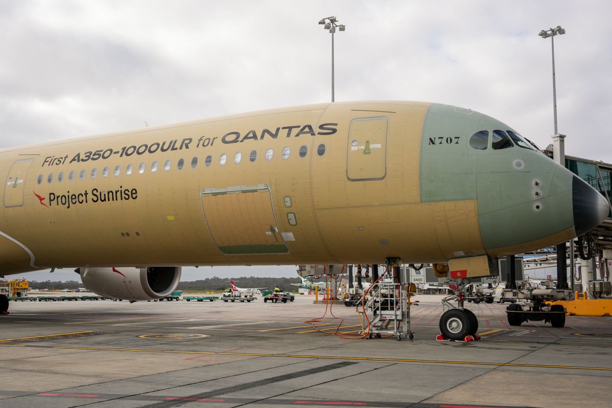Qantas A350-1000ULR at Melbourne Airport after an Airbus test flight