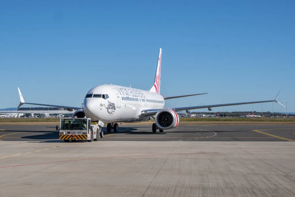 Virgin Australia 737 MAX-8 arrives in Brisbane