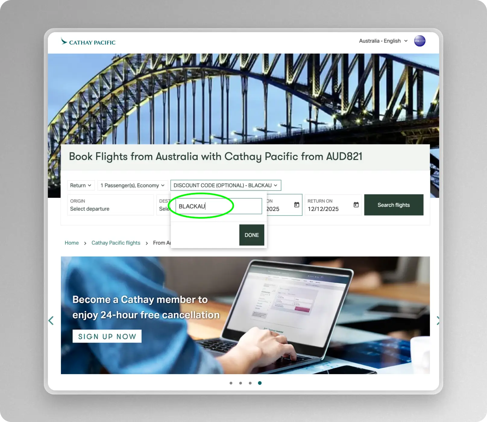 how to use Cathay pacific discount code