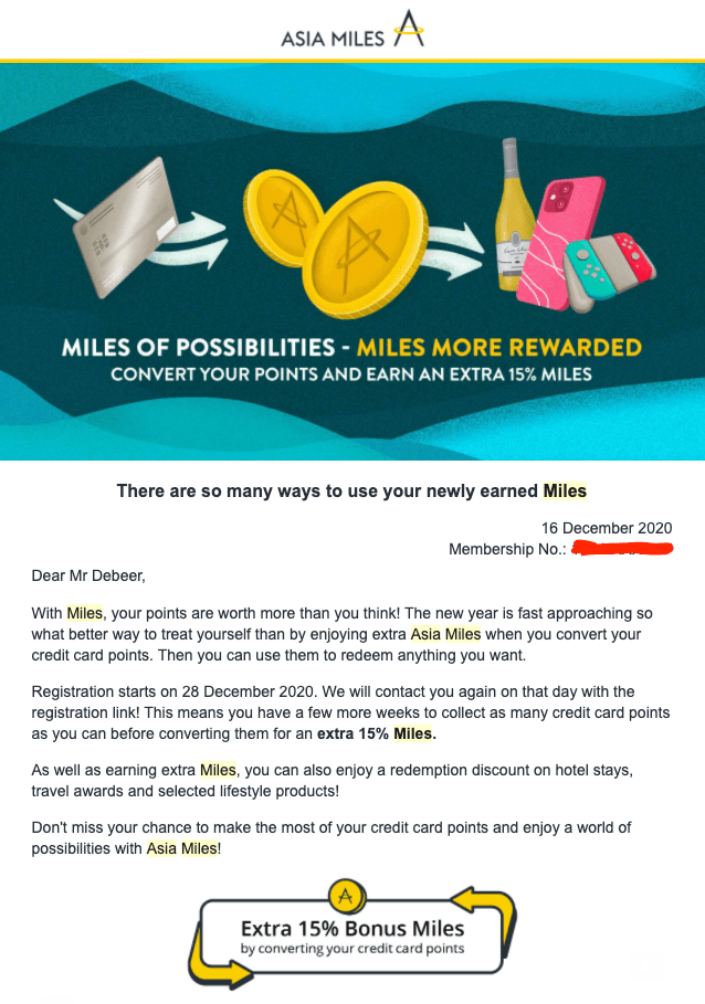 15% Bonus On Points Transfers To Asia Miles Miles of Possibility