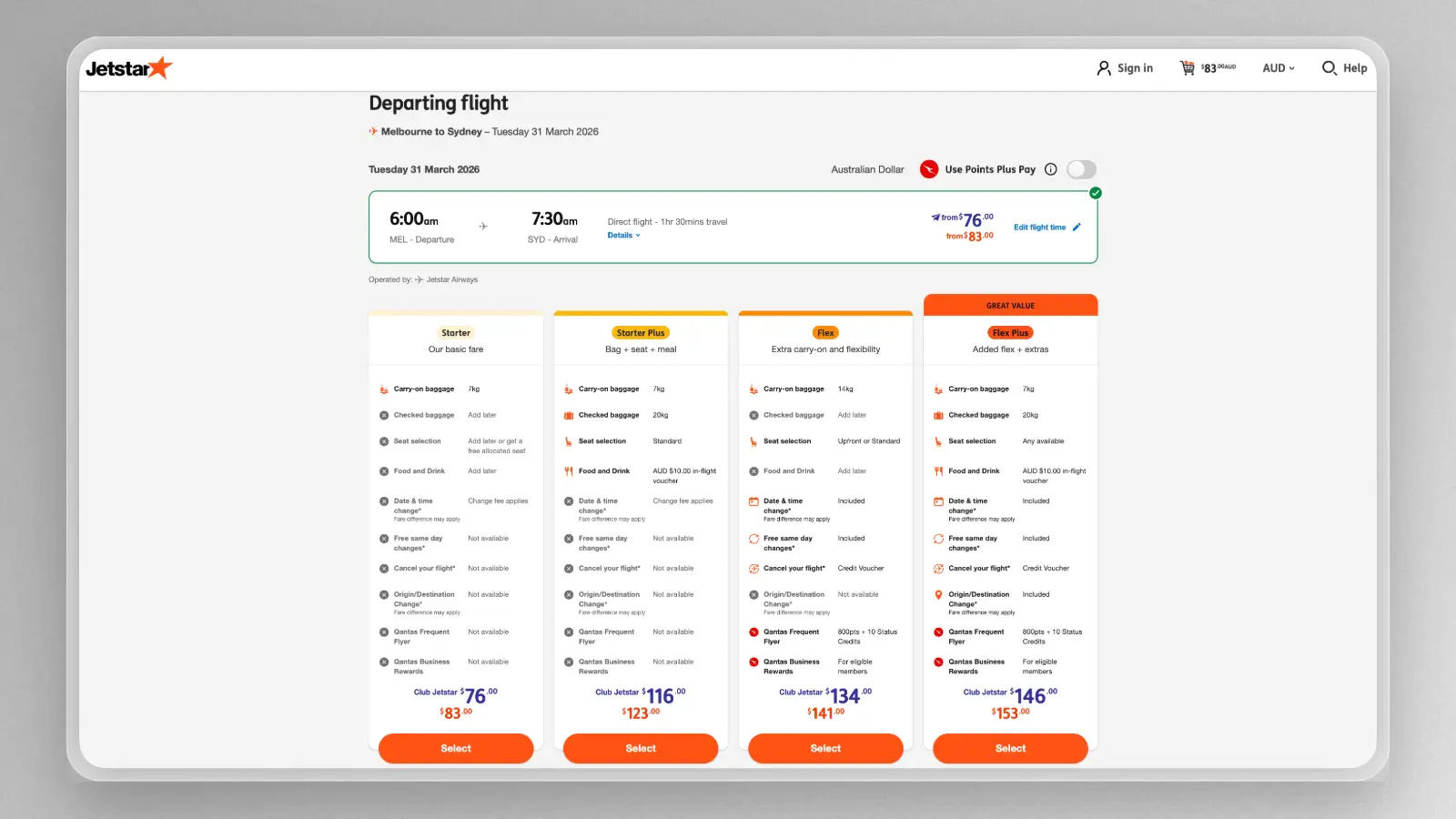 Jetstar's Flex & Flex Plus bundles earn Qantas Points and Status Credits
