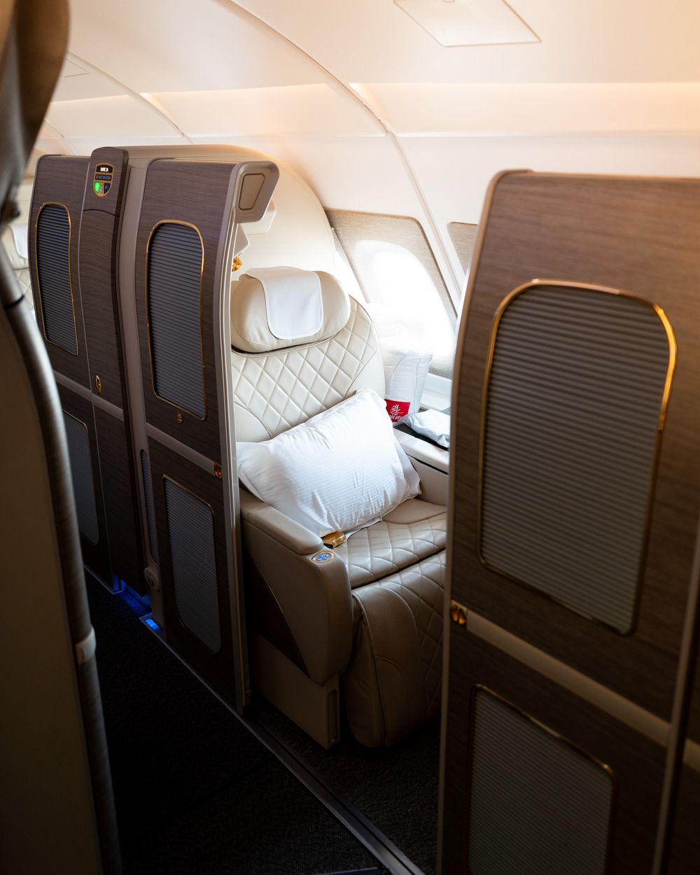 Emirates newest first class seat on the A380