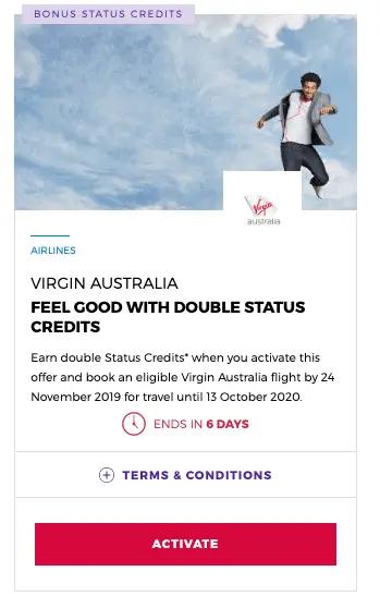 Virgin Australia Double Status Promotion Bonus Status Credits