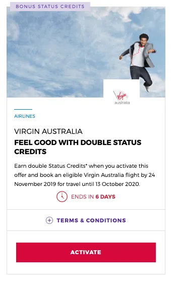 Virgin Australia Double Status Promotion Bonus Status Credits