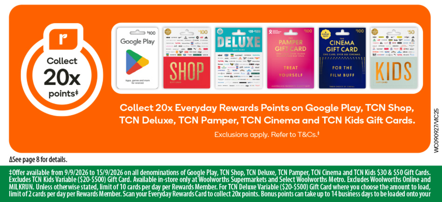 Woolworths bonus offer on gift cards