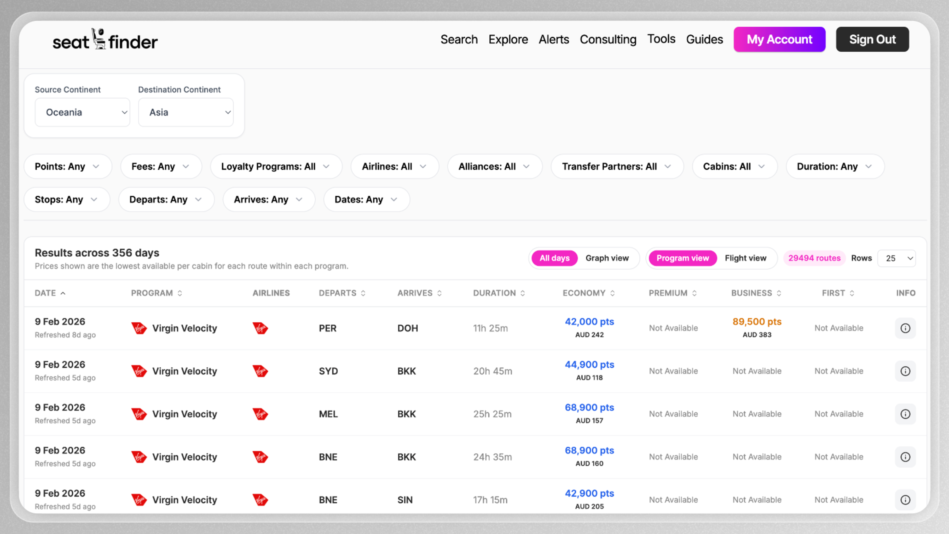 Seatfinder explore page