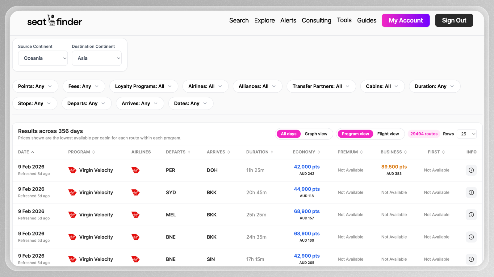 Seatfinder explore page