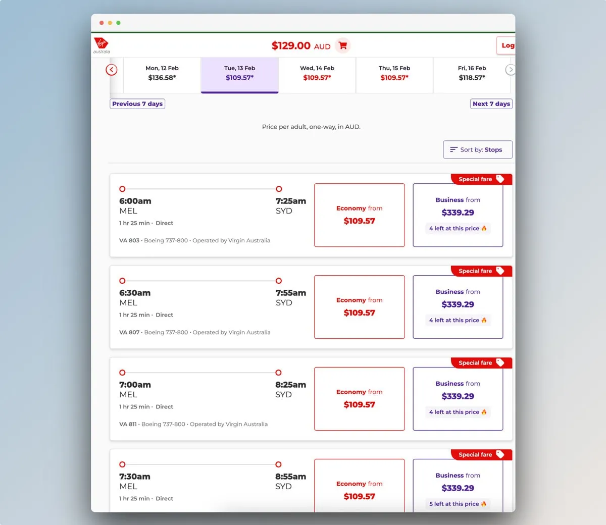 ticket choices
