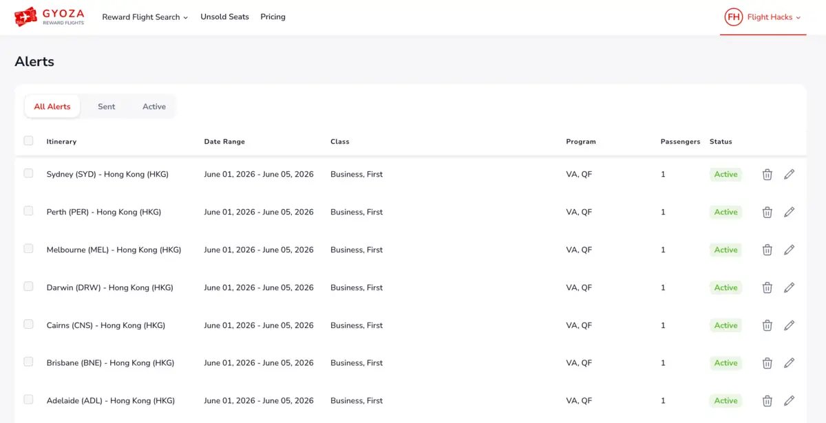 Gyoza flights alerts