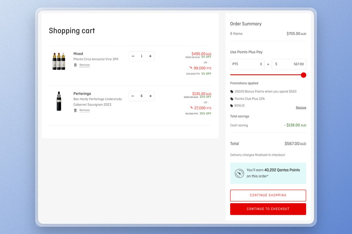 40,202 points for $567 with Qantas Wine!