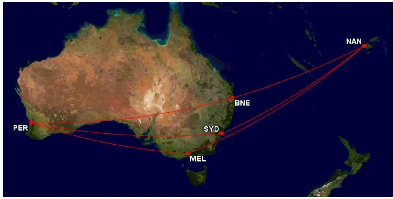 Direct flights from Australia to Fiji
