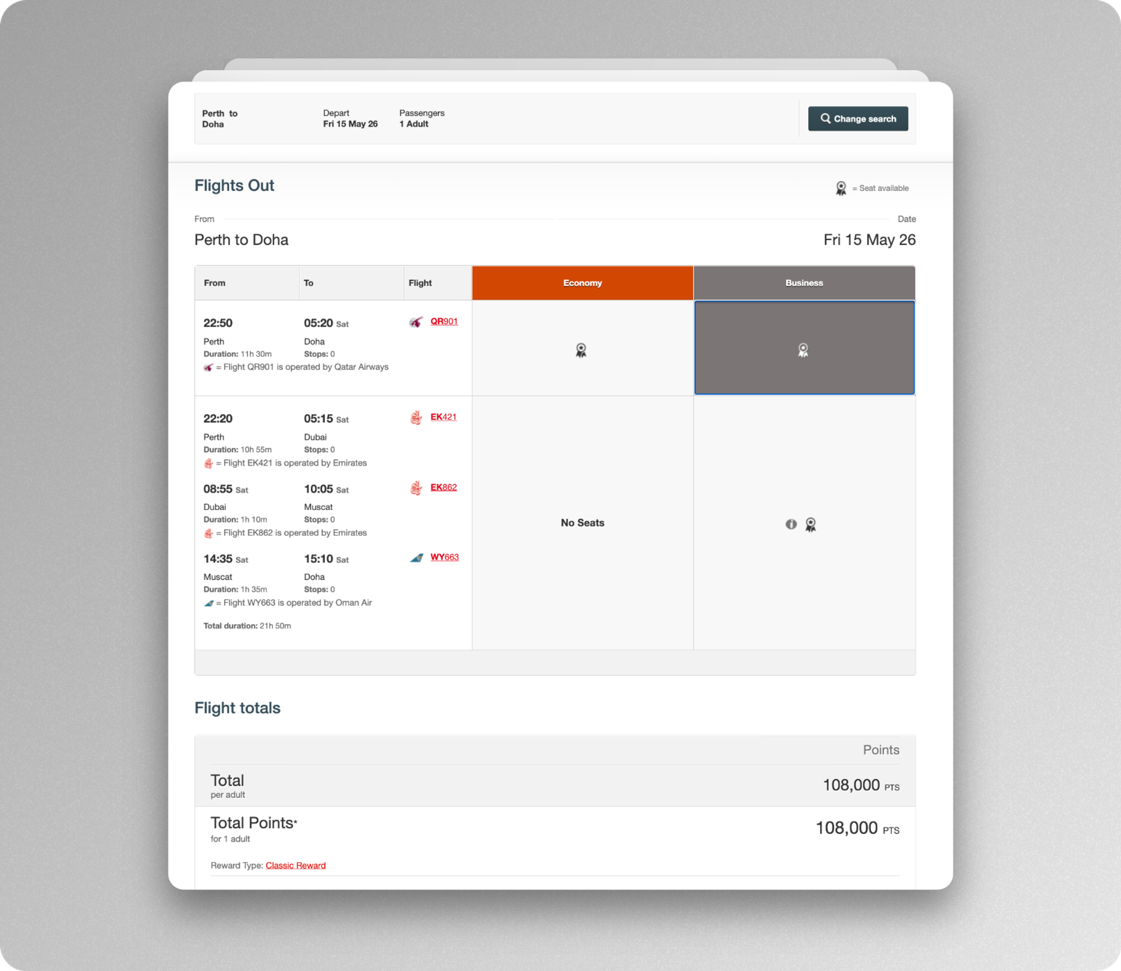 use points to book qatar airways