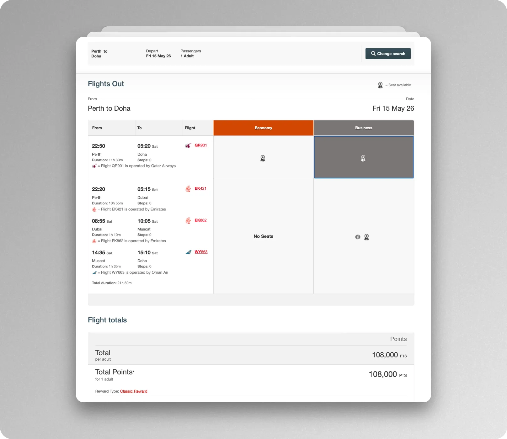 use points to book qatar airways