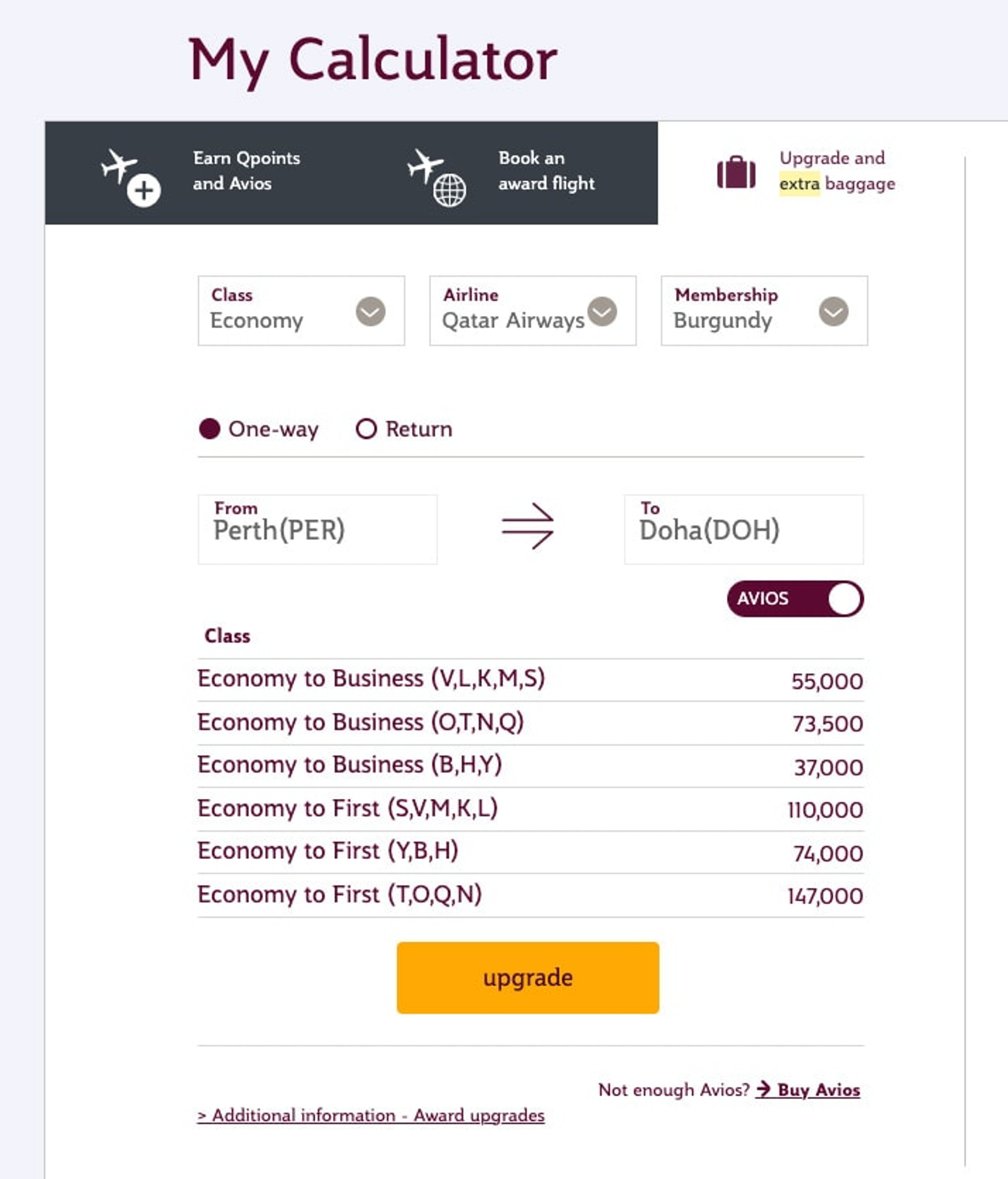 Qatar Airways Calculator