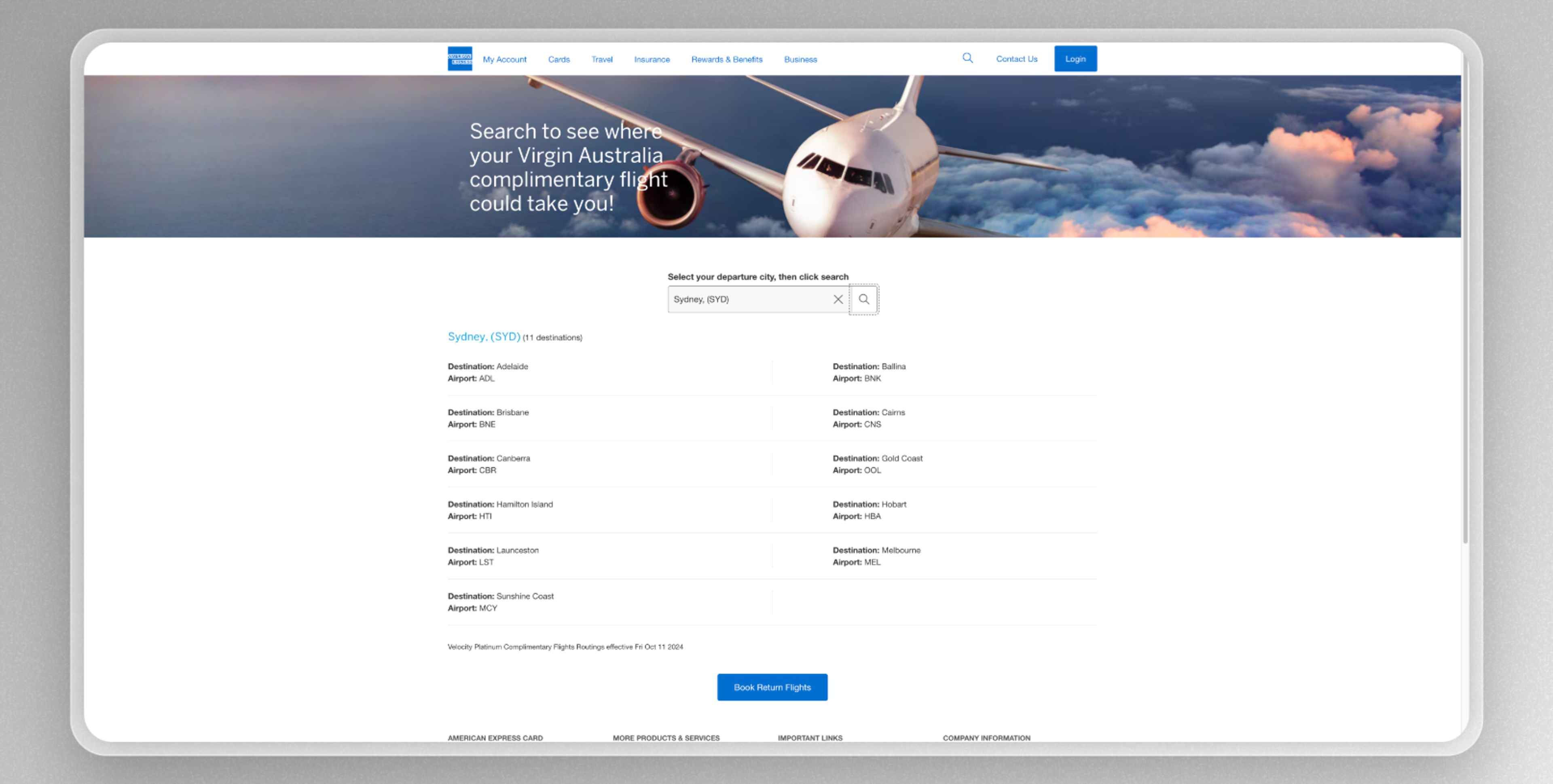 Amex Velocity Platinum Destinations