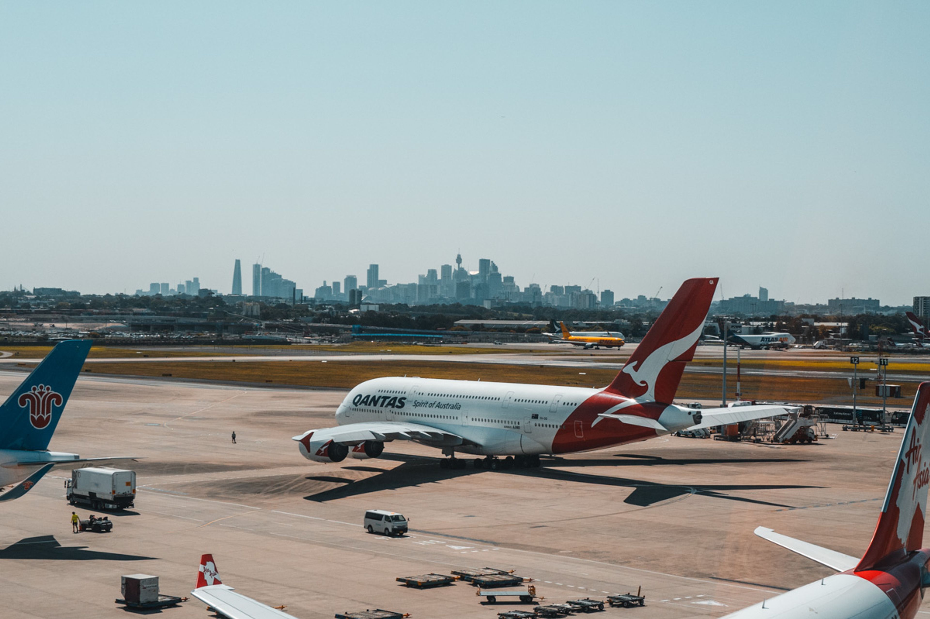 Qantas Airbus A380 Taxies At Sydney Airport