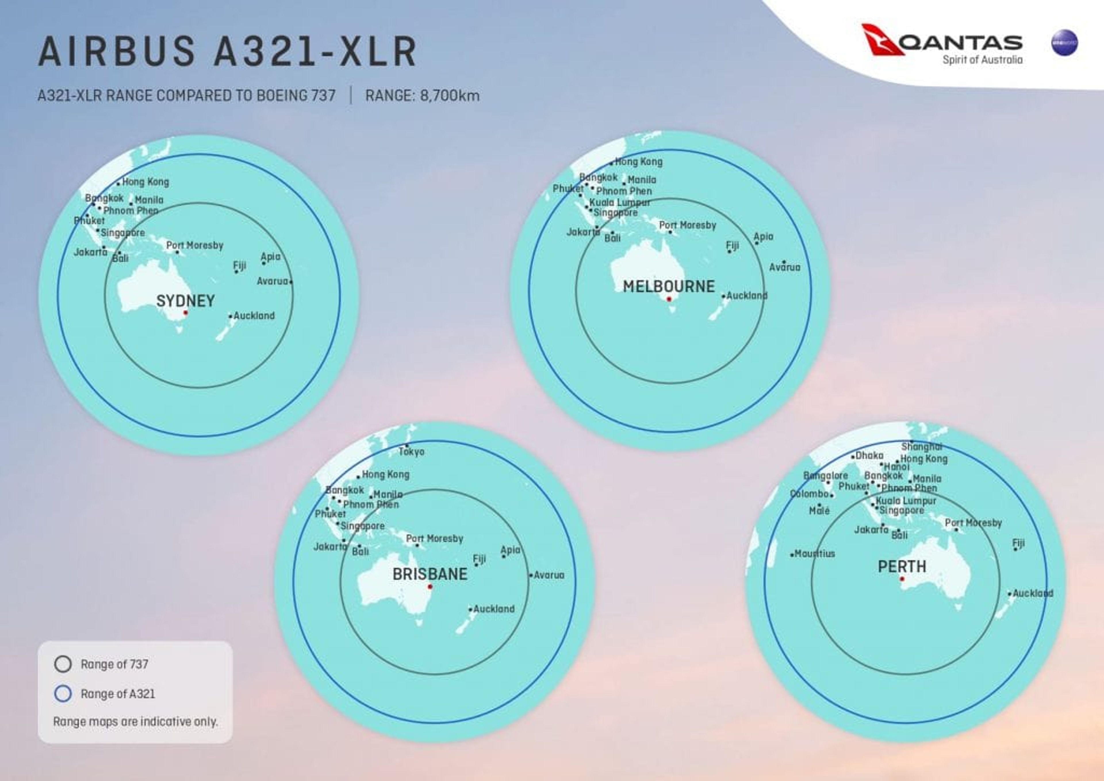 Qantas A321 Range Map