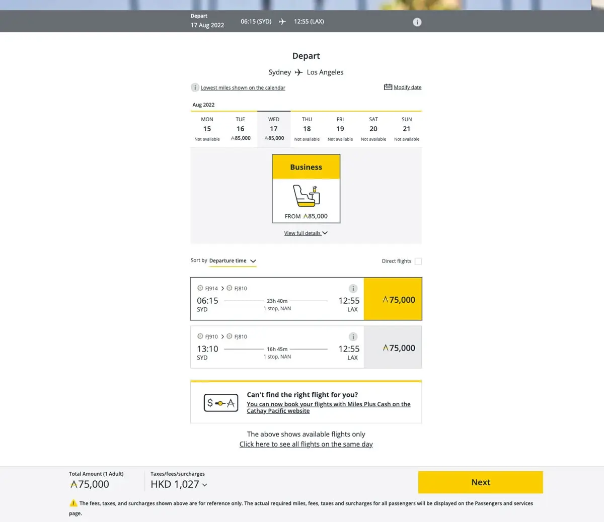 SYD - LAX Sample Flight