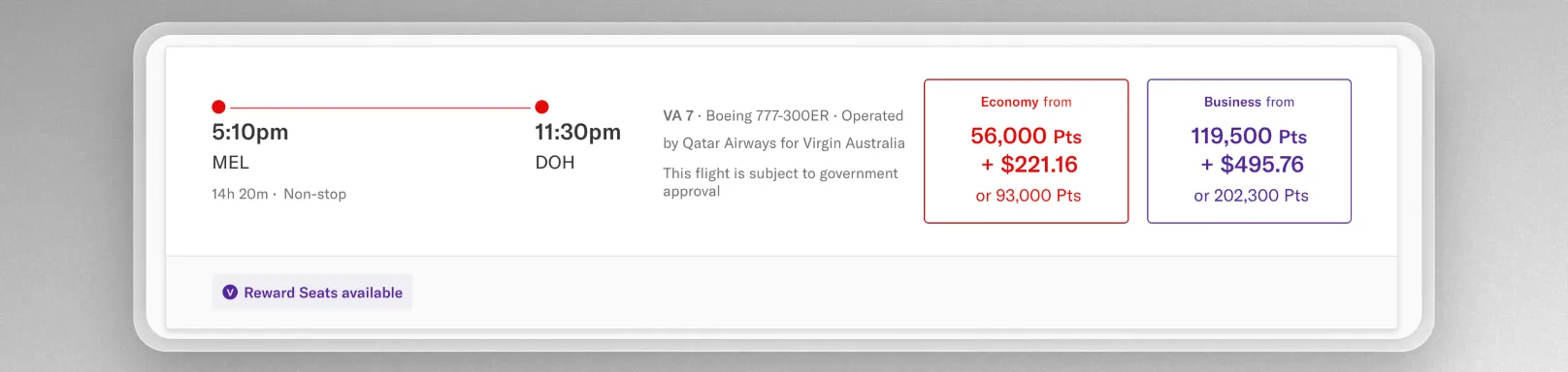 Melbourne to Doha business class