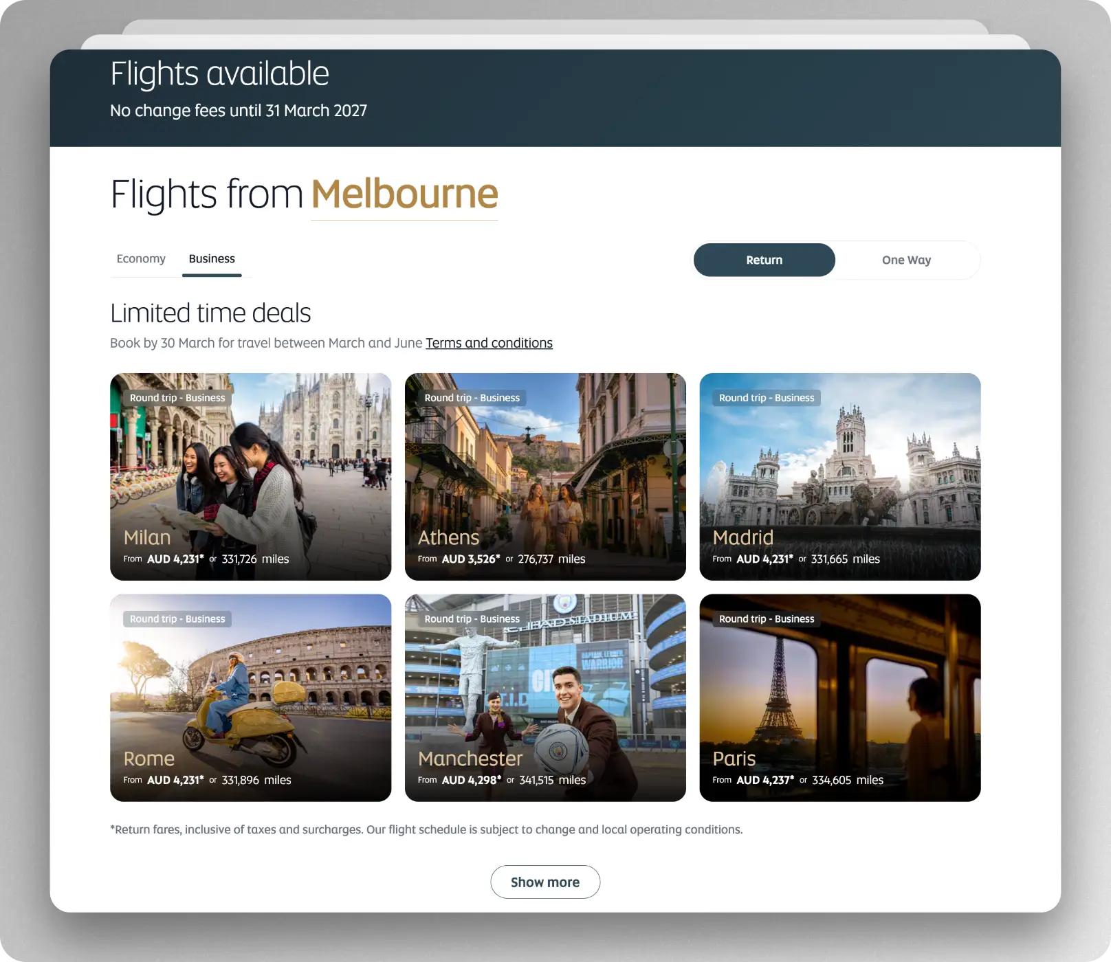 Etihad business class deals to Europe