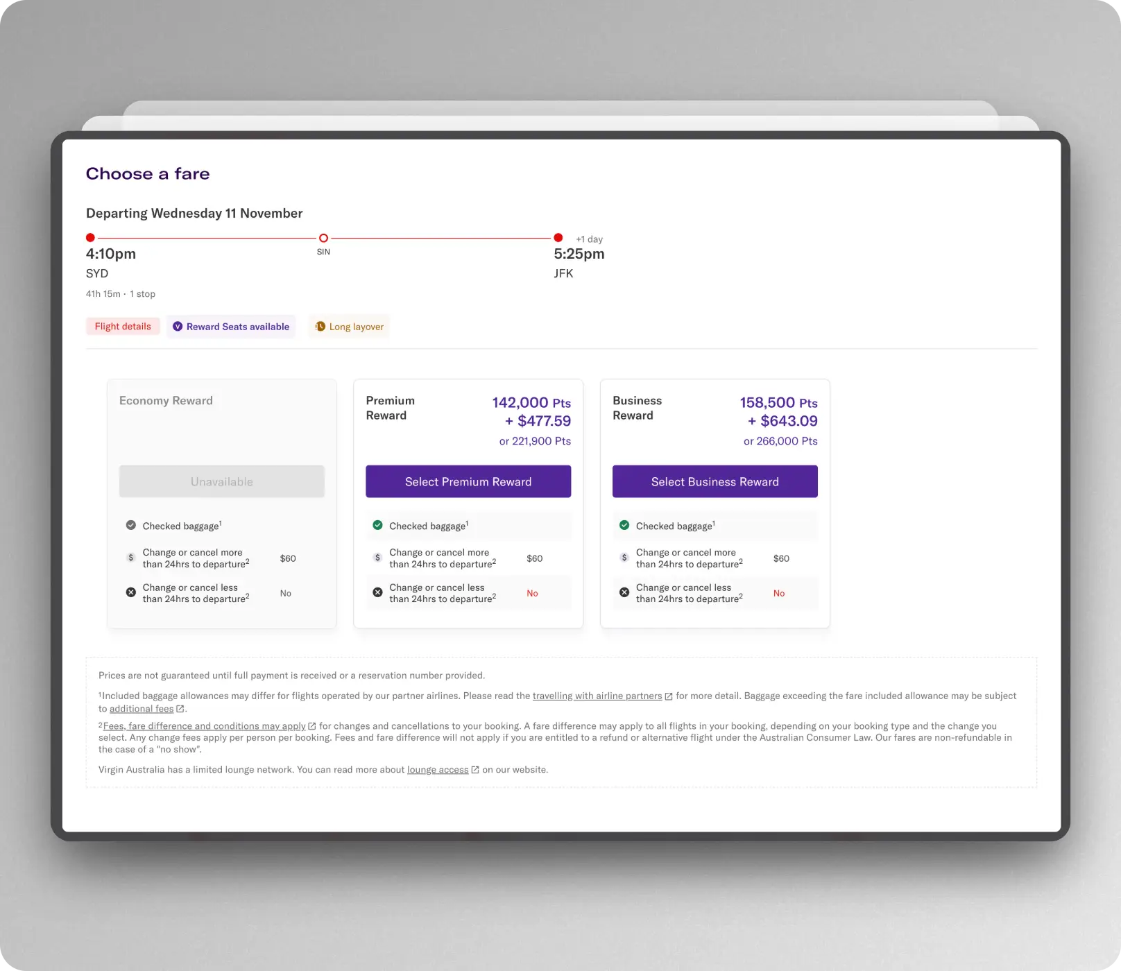 Singapore Airlines to JFK