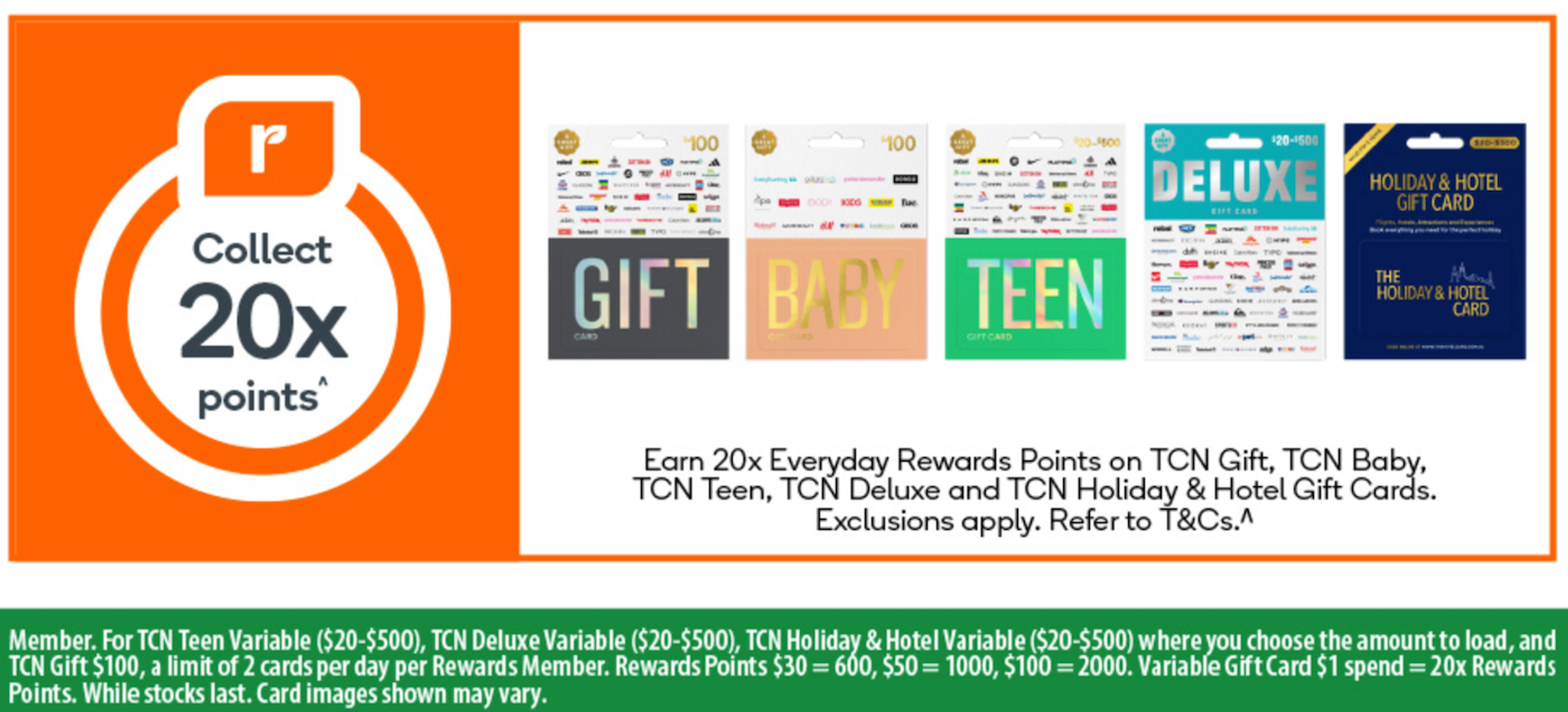 Bonus Everyday Rewards Points on gift cards at Woolworths