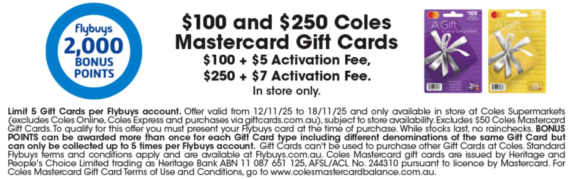 Bonus Flybuys Points on gift cards at Coles.