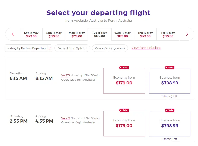 Virgin Australia Triple Points Promo Departing Flight