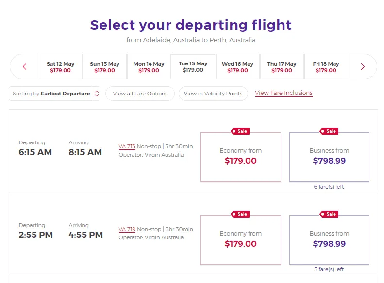 Virgin Australia Triple Points Promo Departing Flight
