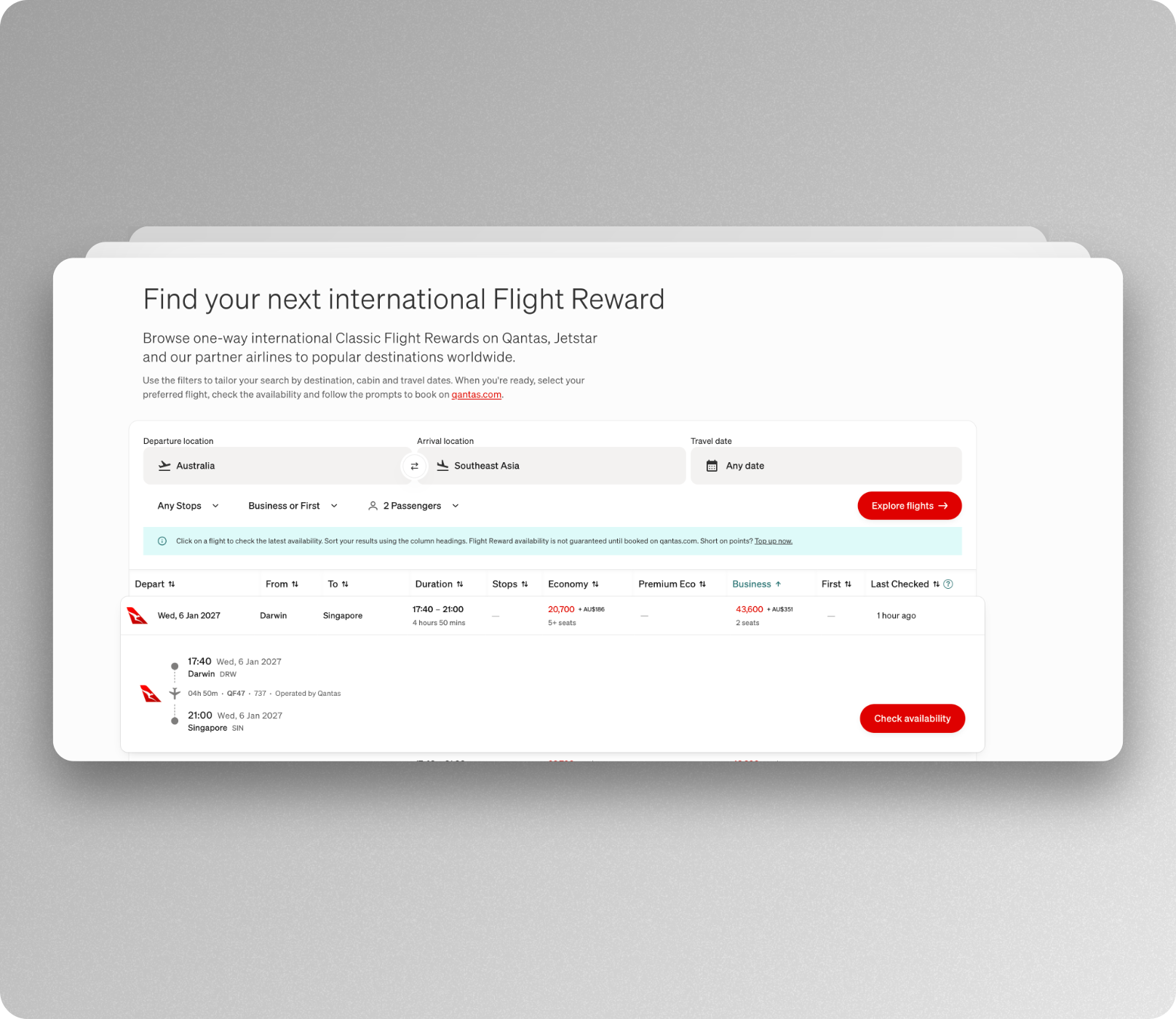 Qantas Classic Reward Search Tool