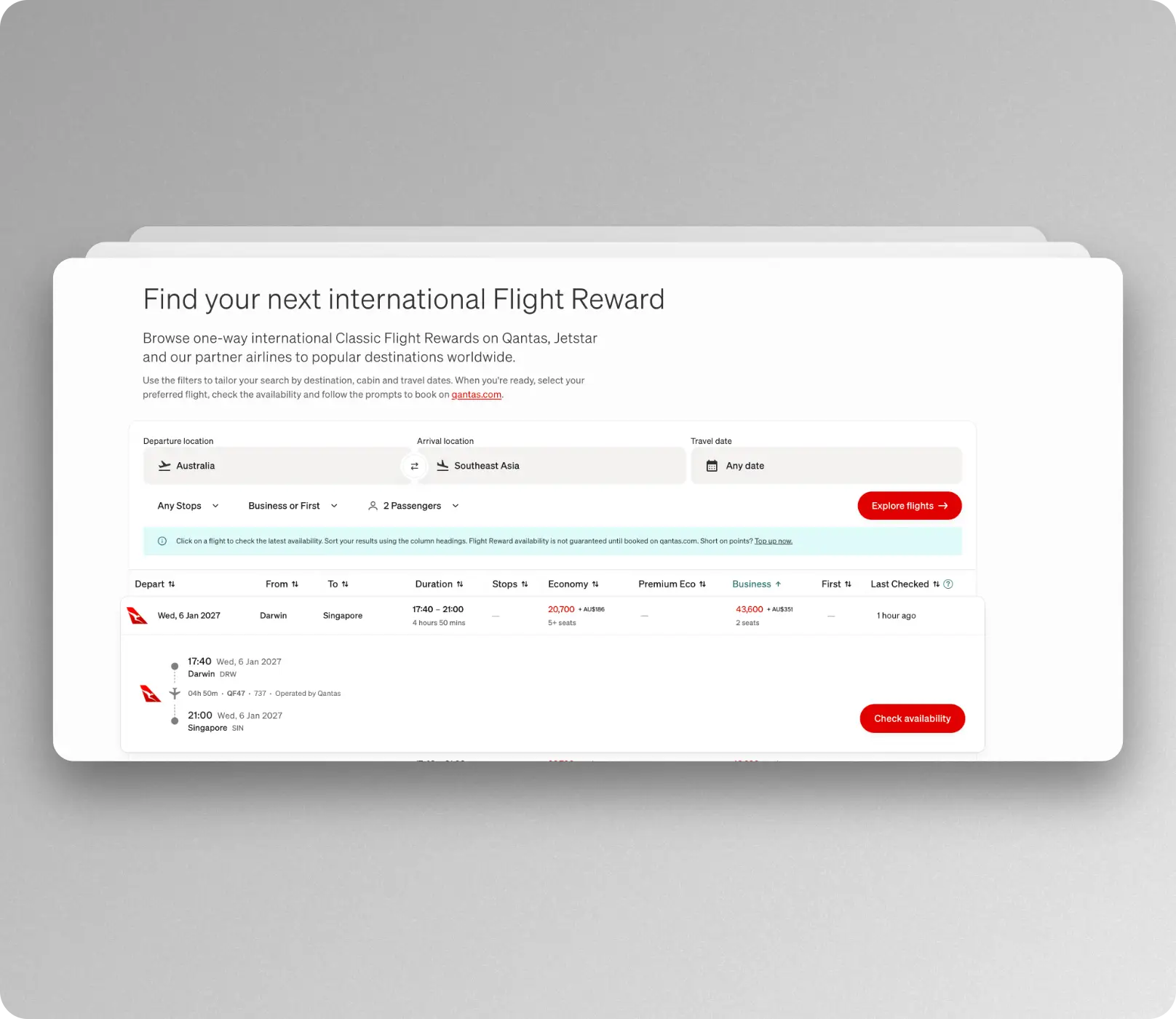 Qantas Classic Reward Search Tool