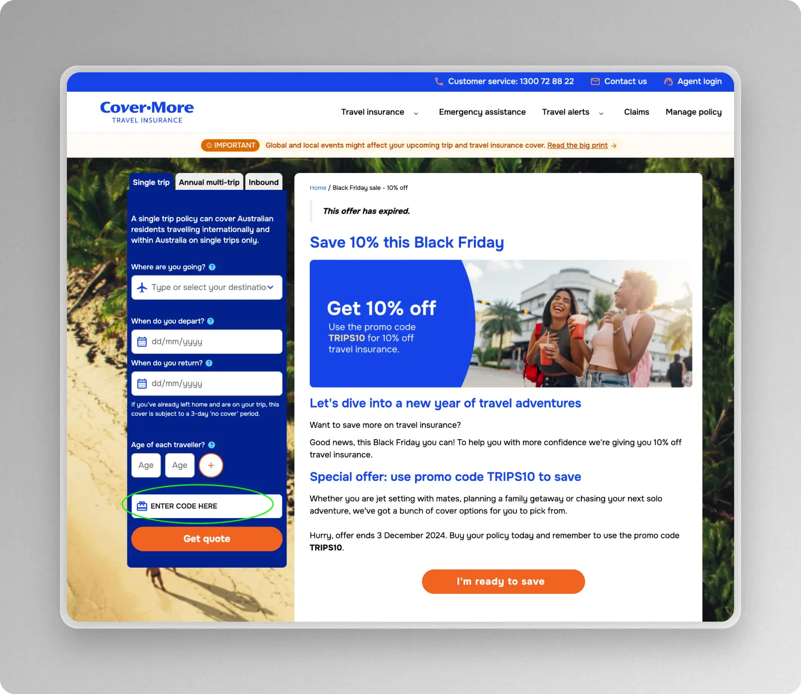 How to use a Covermore promo code