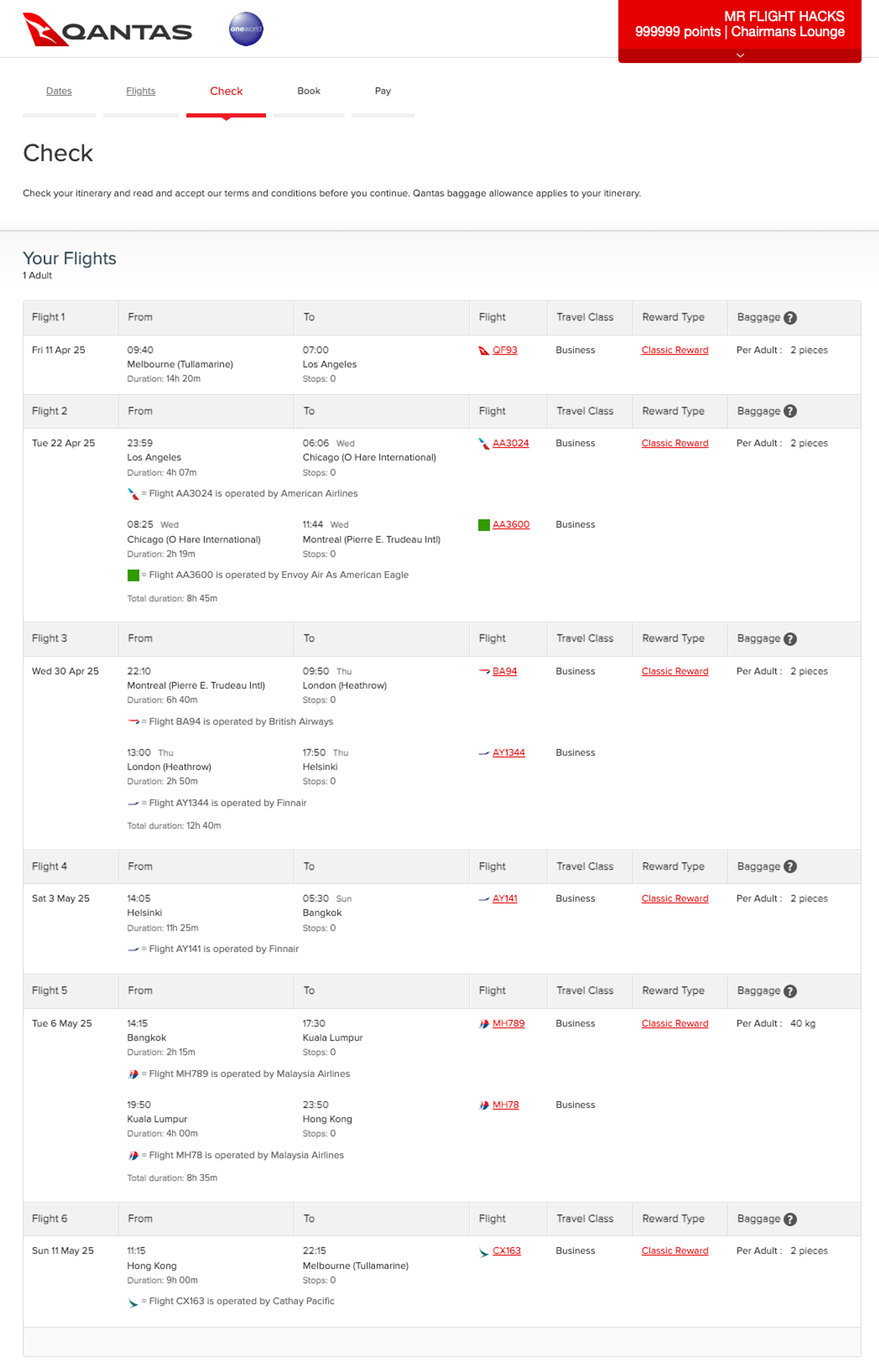 Check your selected flights are correct.