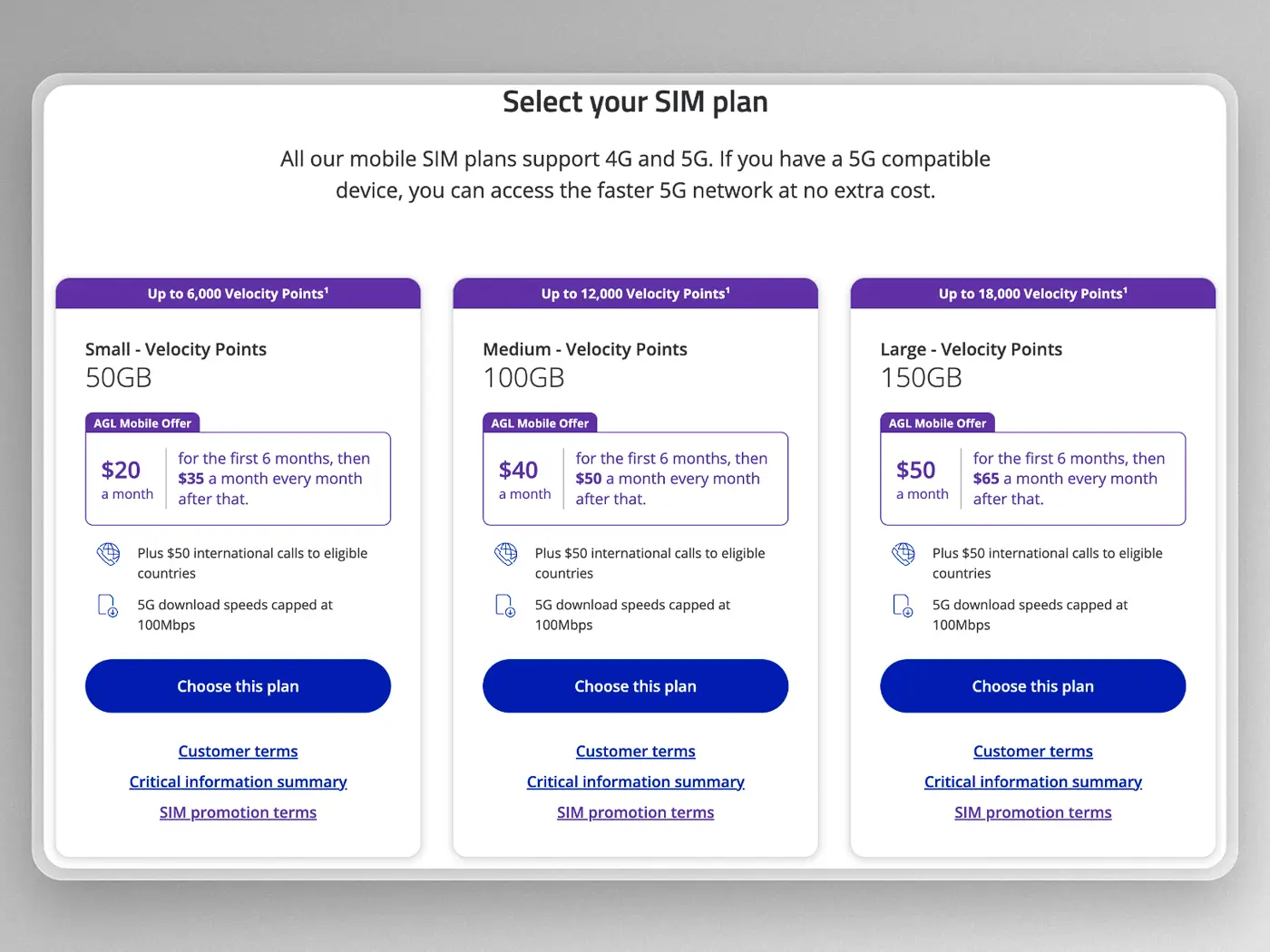 Bonus Velocity Points On AGL Mobile SIM Plans