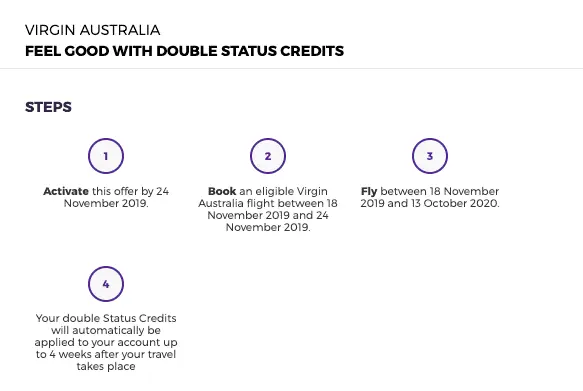 Virgin Australia Double Status Promotion November 2019 Double Status Credits