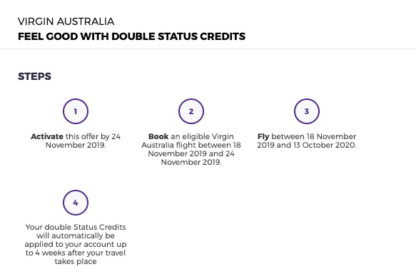 Virgin Australia Double Status Promotion November 2019 Double Status Credits