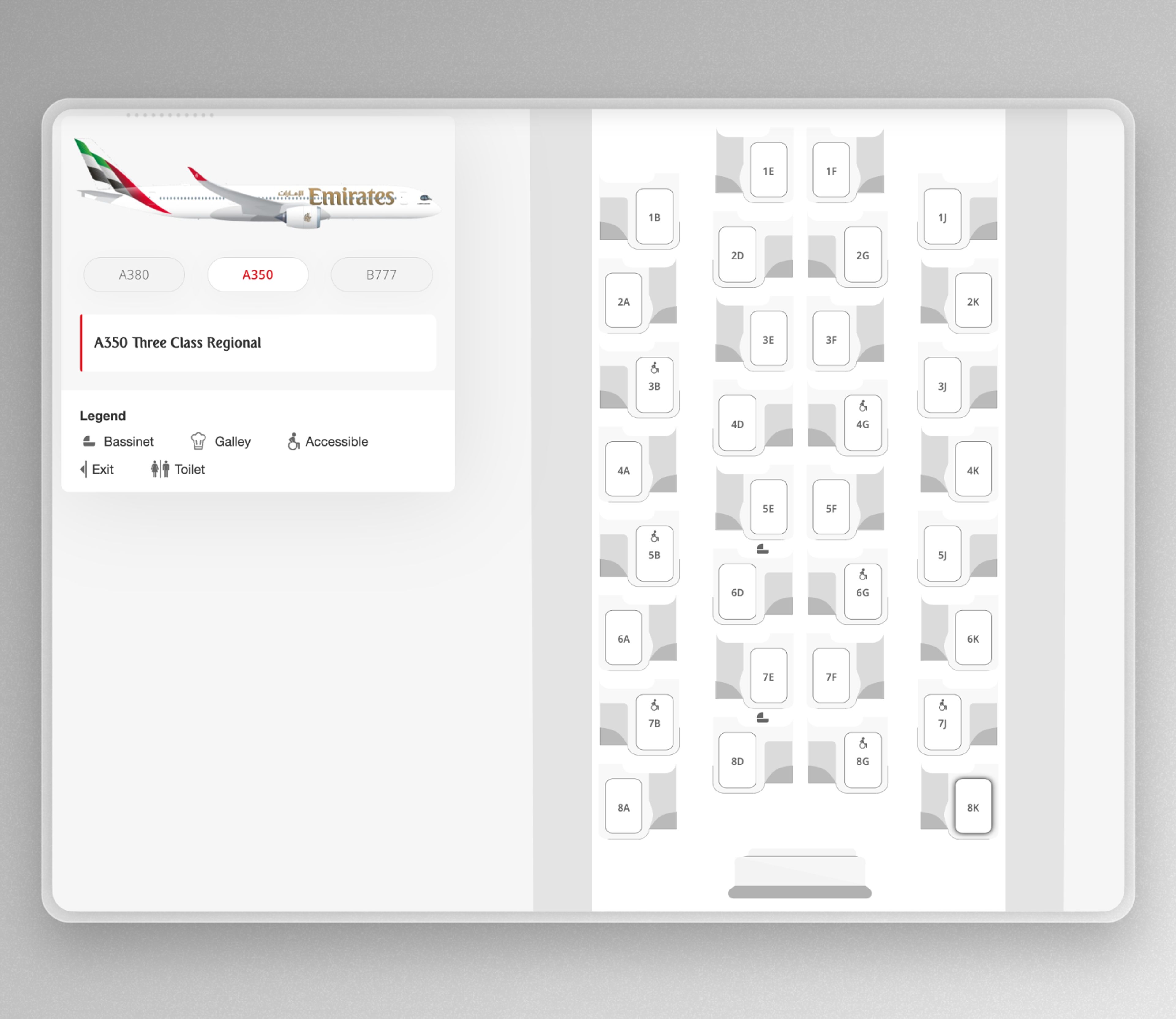 Emirates A350 Business Class Seat Map