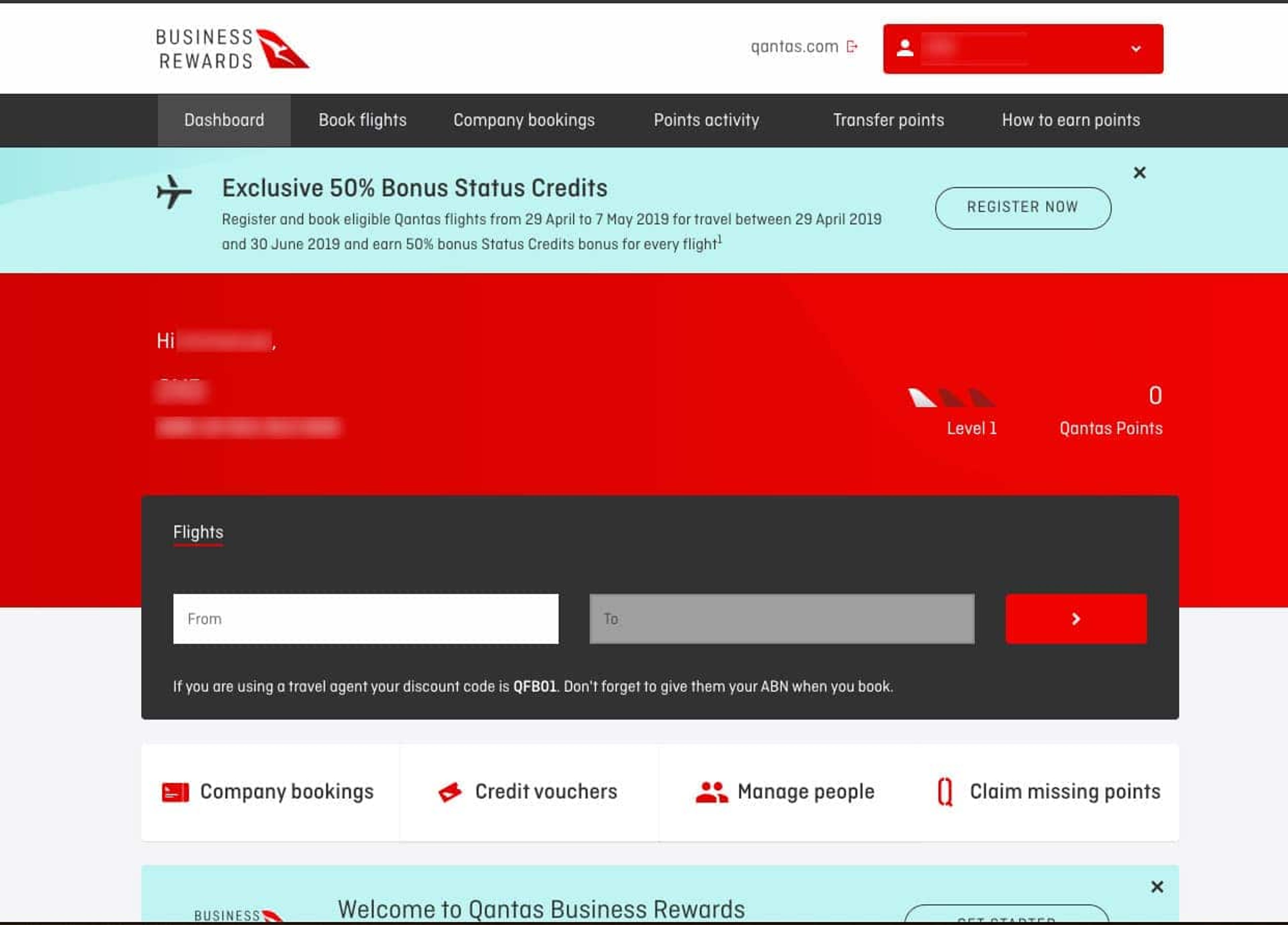 Earn 50% Bonus Qantas Status Credits Business Reward