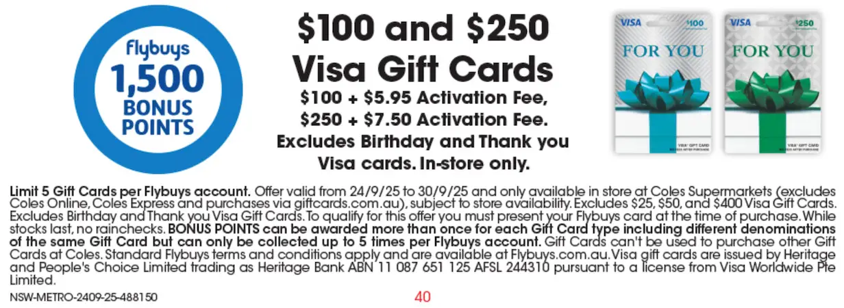 Bonus Flybuys Points on gift cards at Coles