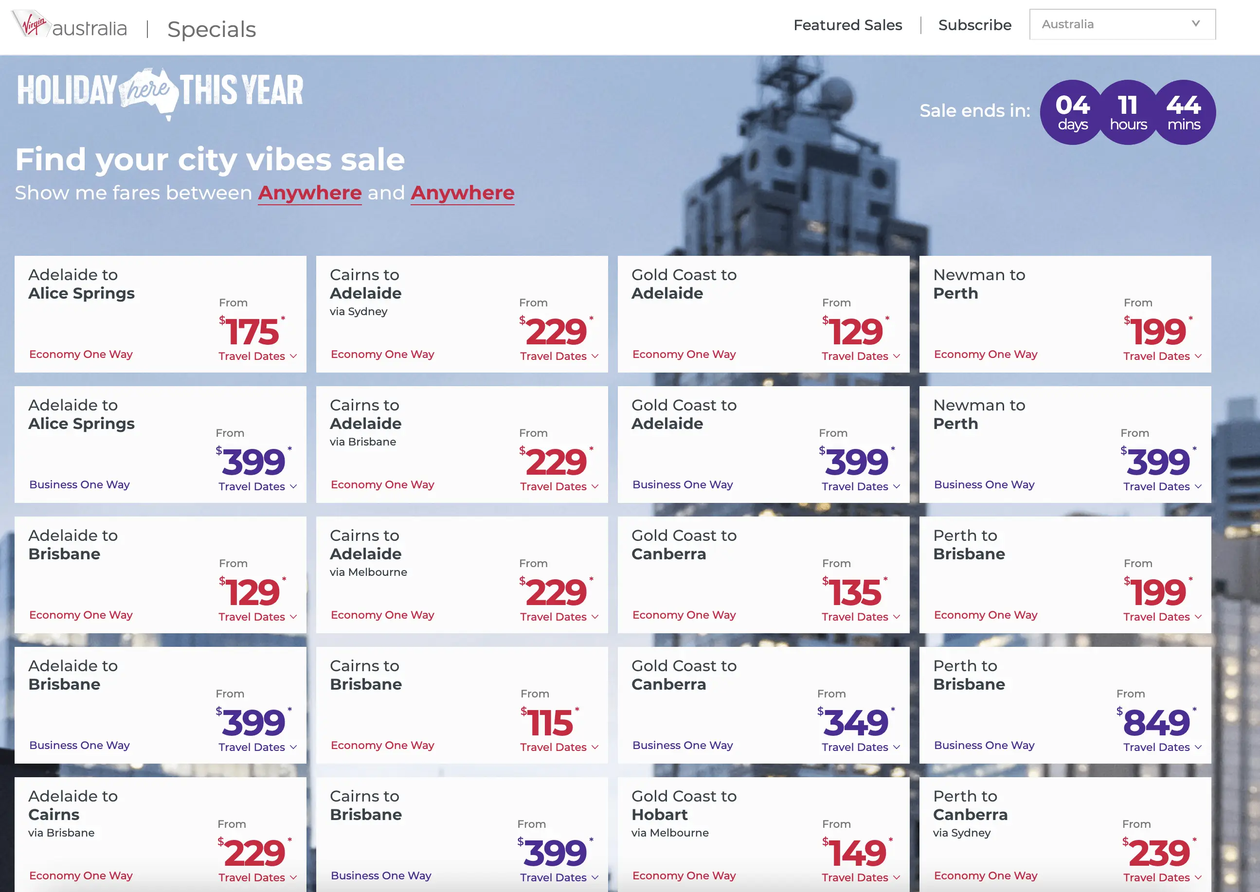 Virgin Australia Sale