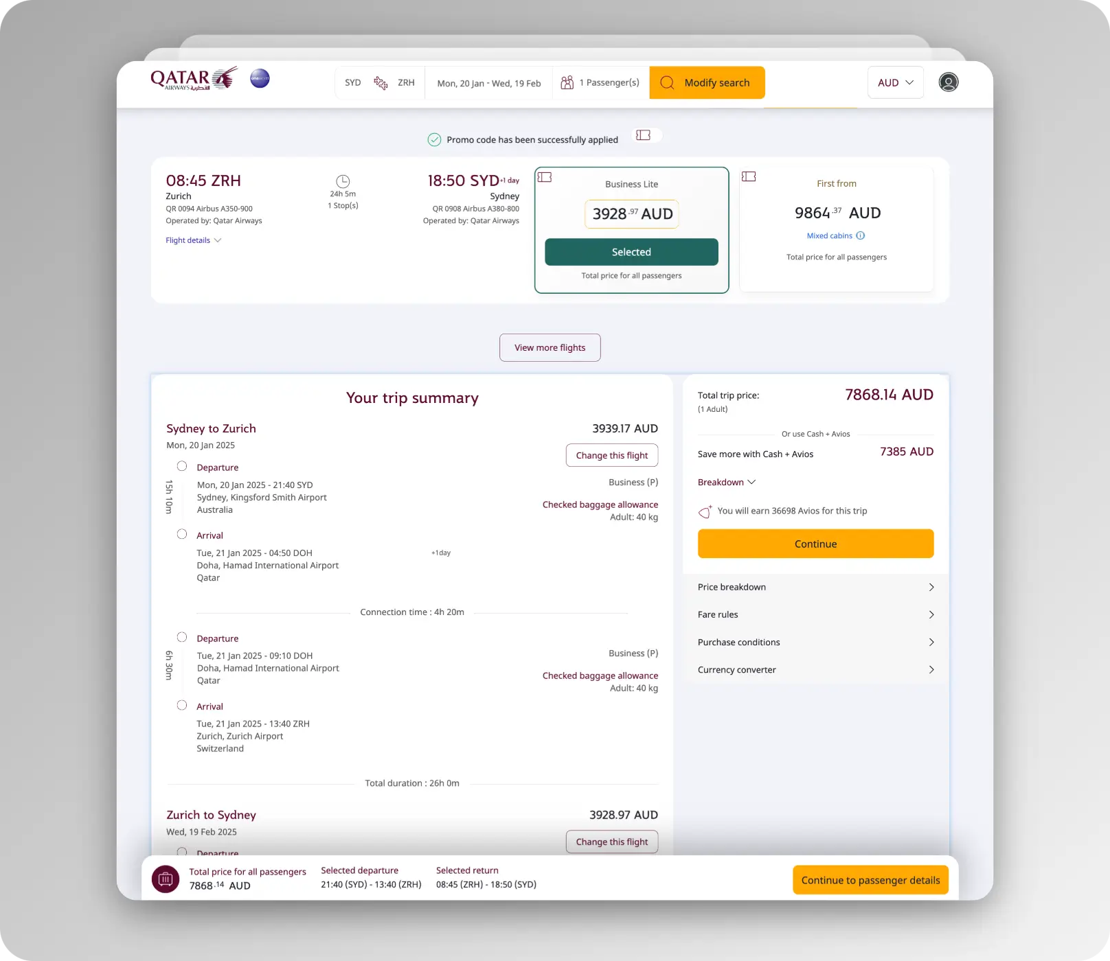 Qatar Airways business class black Friday deal Australia
