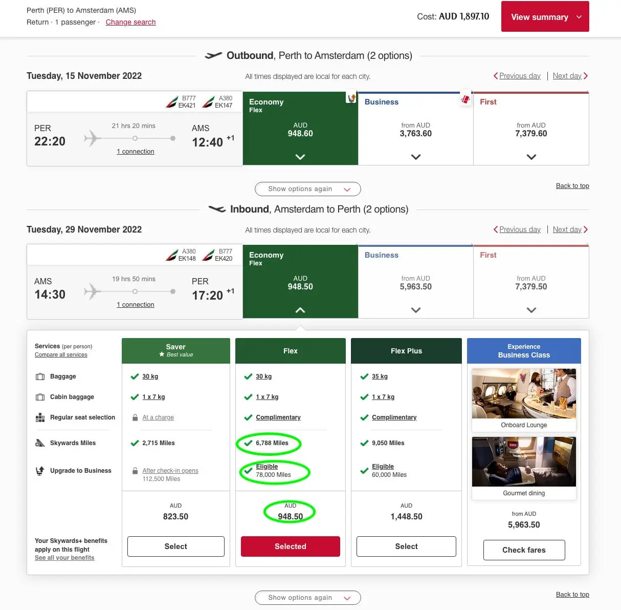 Emirates Upgrade Option