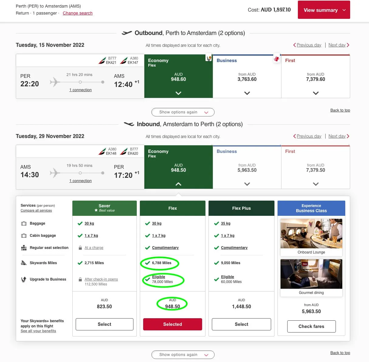 Emirates Upgrade Option
